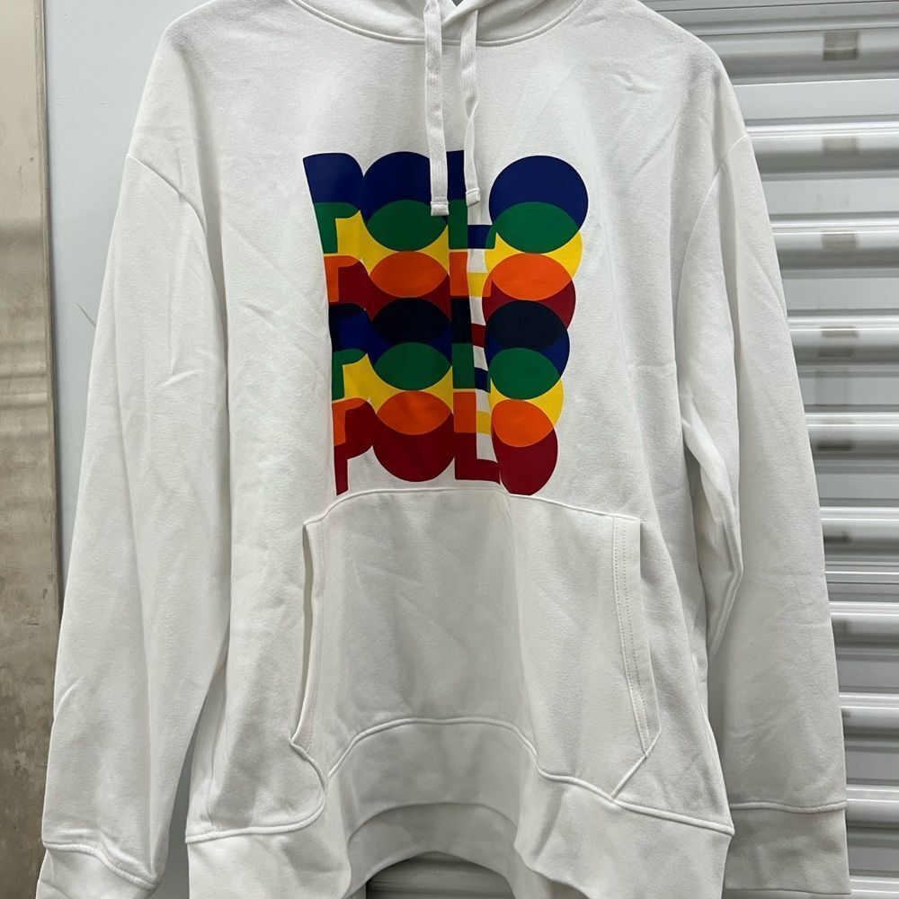 Ralph Lauren White Hoodie with Colorful Logo NEW